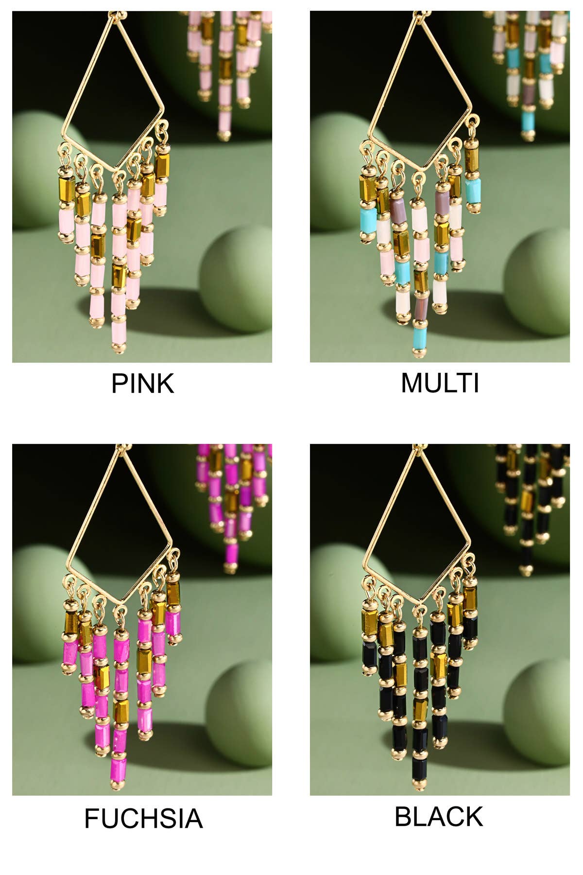 Urbanista – Brincos de argola por atacado – Brincos em forma de diamante com franja de pérolas de vidro5