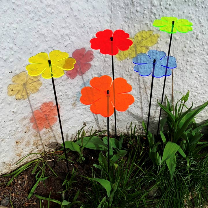 Large Garden Stake Set of 5 Double Blossoms (Flat Pack) for wholesale by SunCatcher Garden Decor