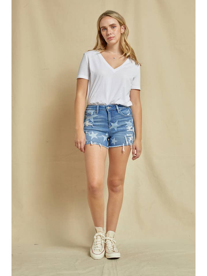 AMERICAN FLAG HIGH-RISE SHORTS WITH STAR PRINT DETAIL for wholesale on Faire