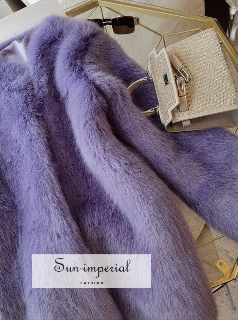 Women Purple Shaggy Faux Fox Fur Long Sleeve Jacket Coat for wholesale on Faire9
