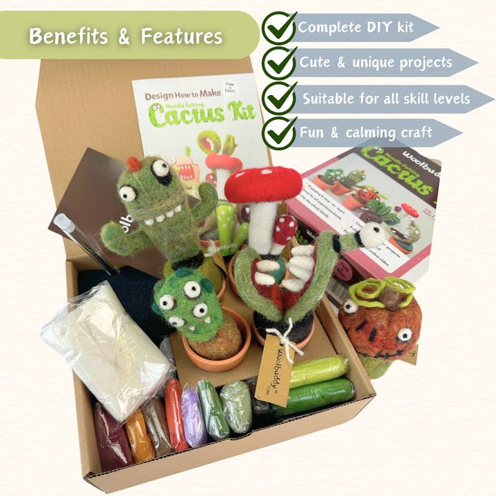 Woolbuddy - Wholesale DIY Craft Kit - Needle Felting Cactus Kit