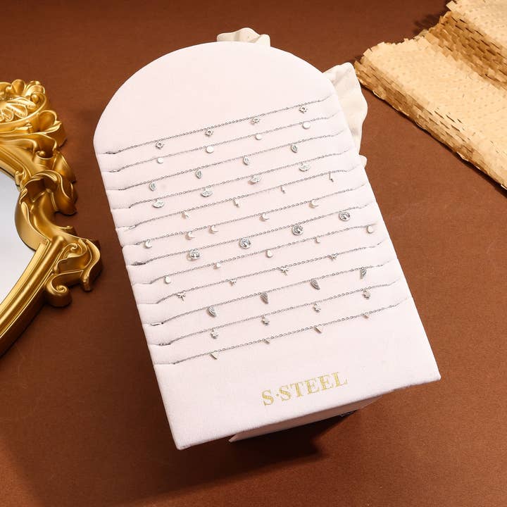 Sæt med 12 fine sølvkæder med vedhæng for engroshandel hos joya