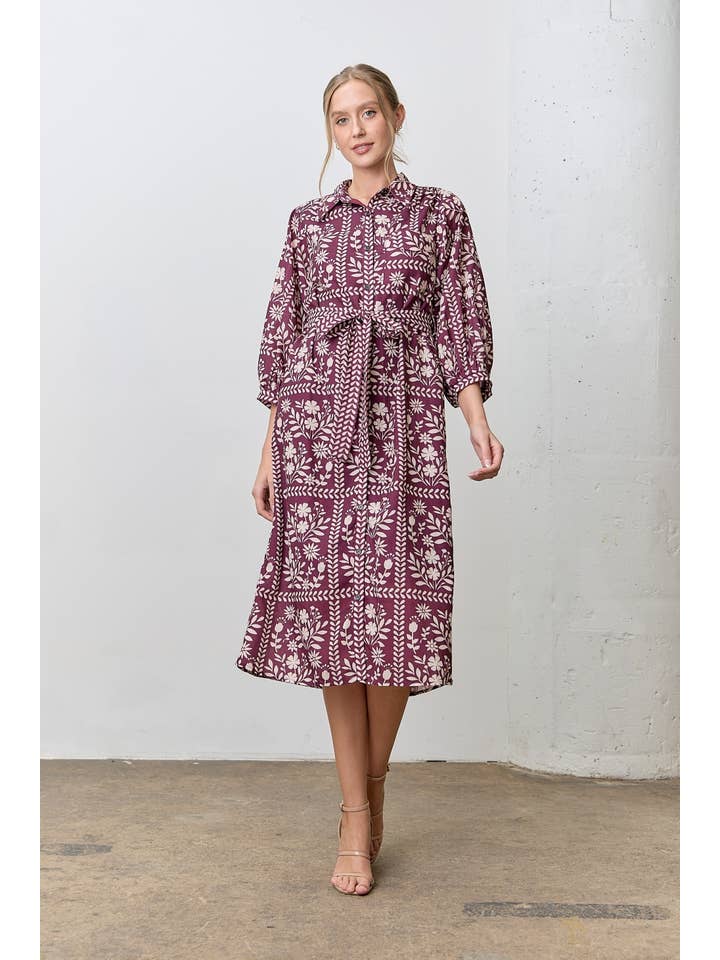 Polagram by Wellmade USA - Wholesale Dress - Women's - BORDER FLORAL PRINT SHIRT DRESS2