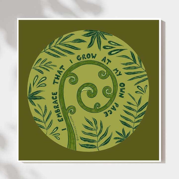 Fern leaf Positive Affirmation Art Print for wholesale by Kai Kathleen