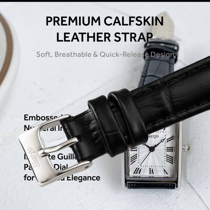 Kproduct4u - Wholesale Wrist Watch - Unisex - SIARGO Fennel 19mm Petite Watch with Guilloché Brass Case, Sapphire Glass, Cowhide Leather Strap, and Swiss Ronda Quartz Movement (Silver & Casual Black)5