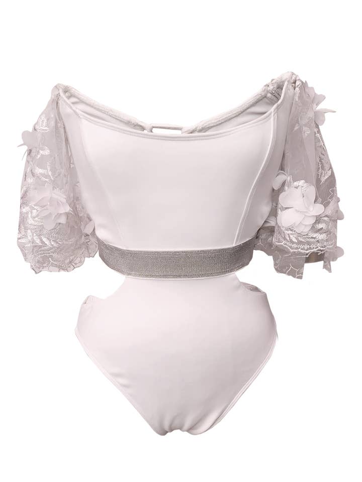 Gyv Me Body - Wholesale One Piece Swimsuit - Women's - Lacey Off Shoulder Lace-Up One Piece Swimsuit0