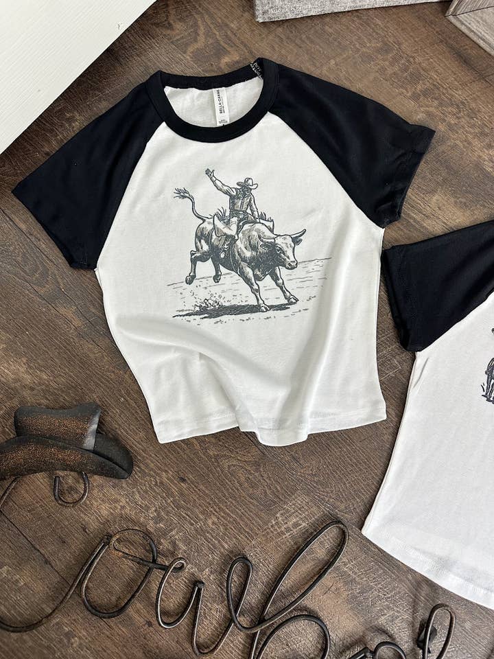 Vintage Bull Rider Baby Tee for wholesale by Gunpowder and Glam Boutique