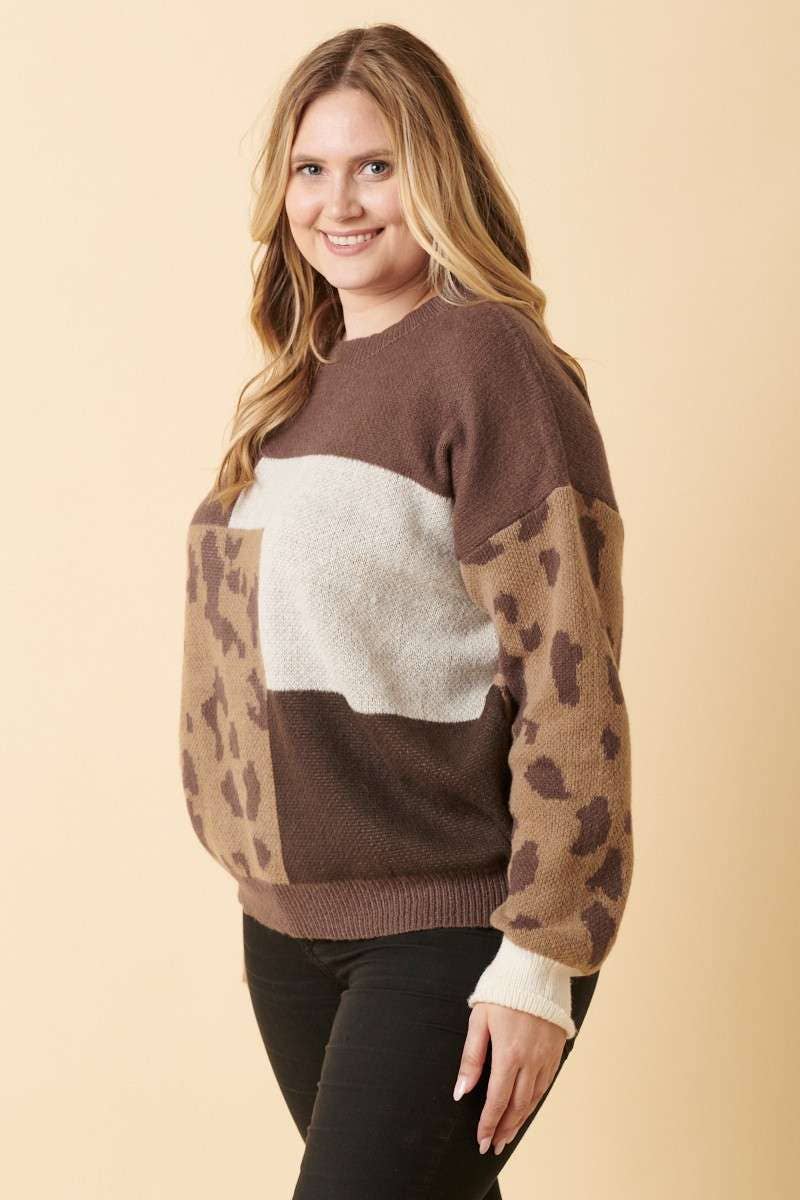 mittoshop - Wholesale Knit Sweater - Women's - PLUS ANIMAL PRINT COLOR BLOCK SWEATER2