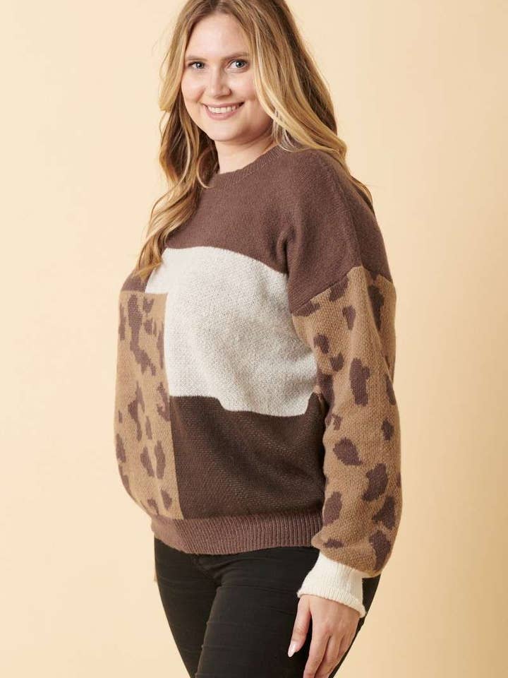 mittoshop – wholesale Knitted jumper – Women′s – PLUS ANIMAL PRINT COLOR BLOCK SWEATER2