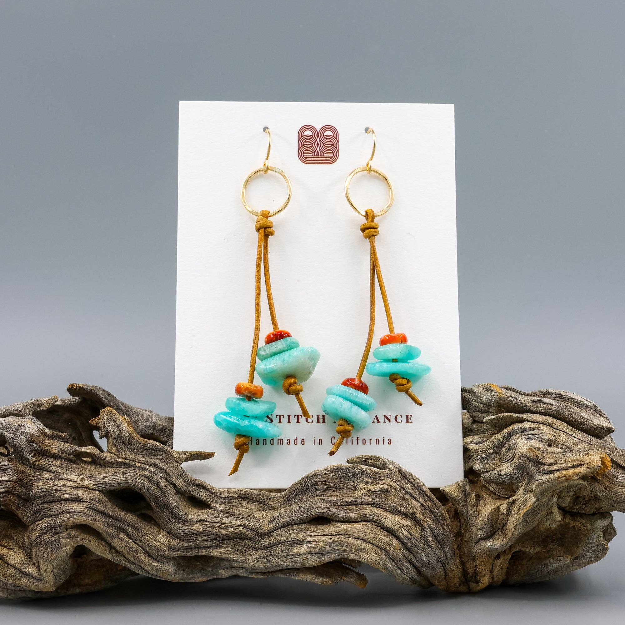 The Stitch Alliance - Wholesale Dangle Earrings - Amazonite Leather Fringe Earrings | Gold Fill | Handmade USA5
