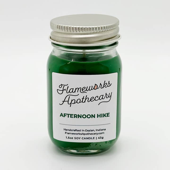 Eftermiddag vandring 1,5 oz Mini Mason burk soja ljus för wholesale av Flameworks Apothecary