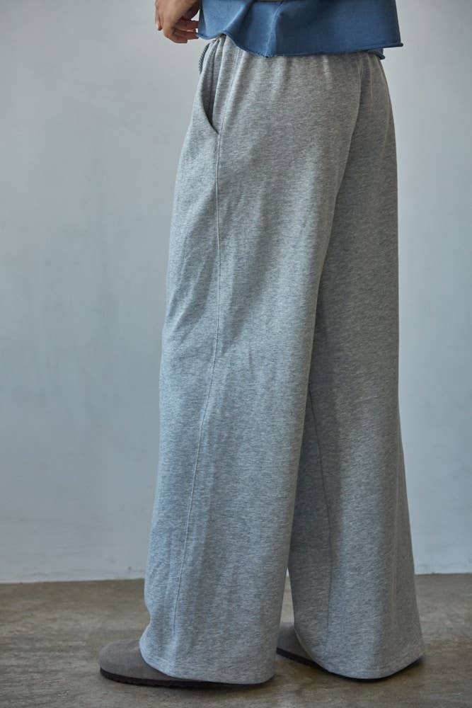 By Together - Wholesale Lounge Sweatpants/Joggers - Women's - L8515 | Knit Cotton French Terry Side Pockets Wide Leg Pants7