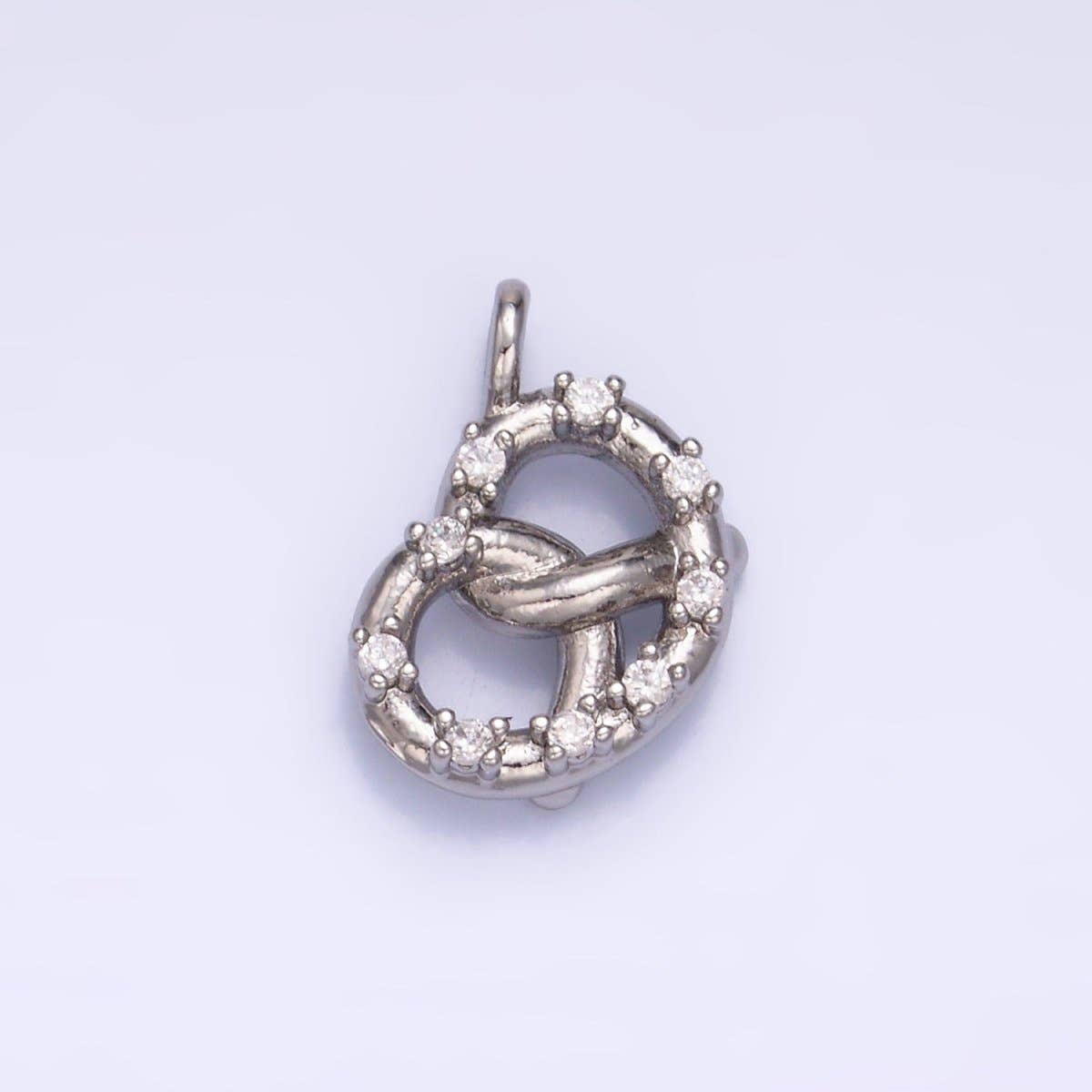 Aim Eternal - Wholesale Individual Charm/Pendant - 24K Gold Filled CZ Pretzel Pastry Food Charm in Gold & Silver | W3401