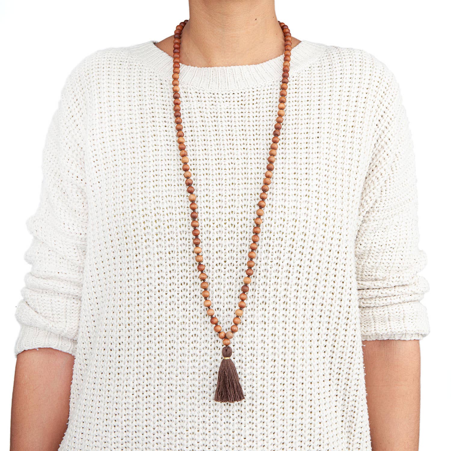 Bodynova - Wholesale Prayer Beads Necklace - Mala Yoga necklace with sandalwood scent, coloured tassel, 1081