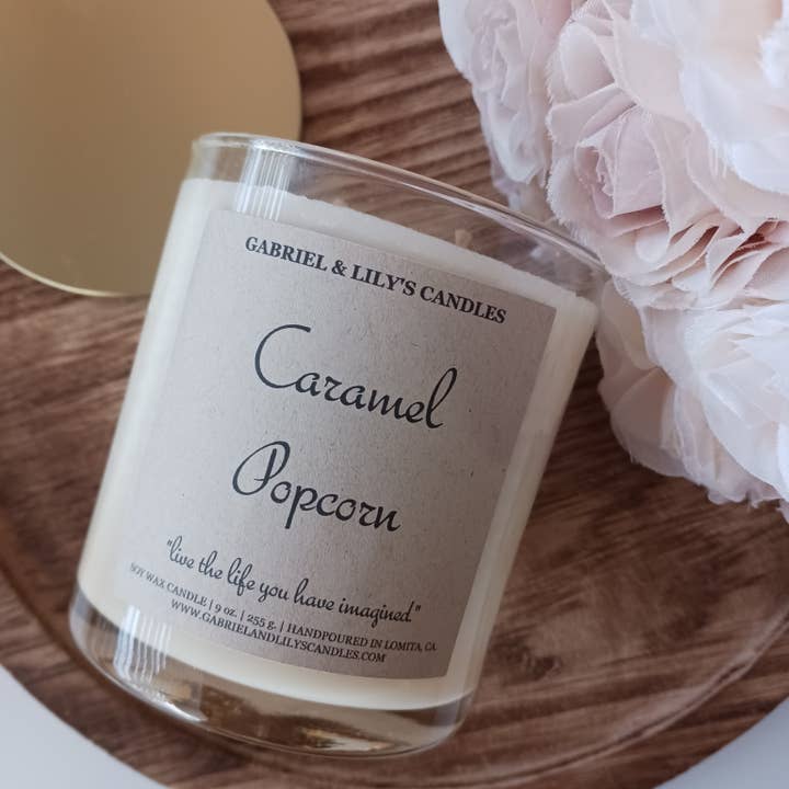 Caramel Popcorn Soy Candle for wholesale by Gabriel & Lily's Candles