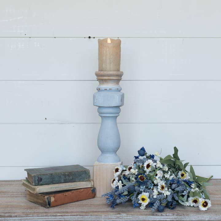 Ragon House - Wholesale Candle holder - 16.5" BLUE PAINTED PILLAR CANDLE STAND1