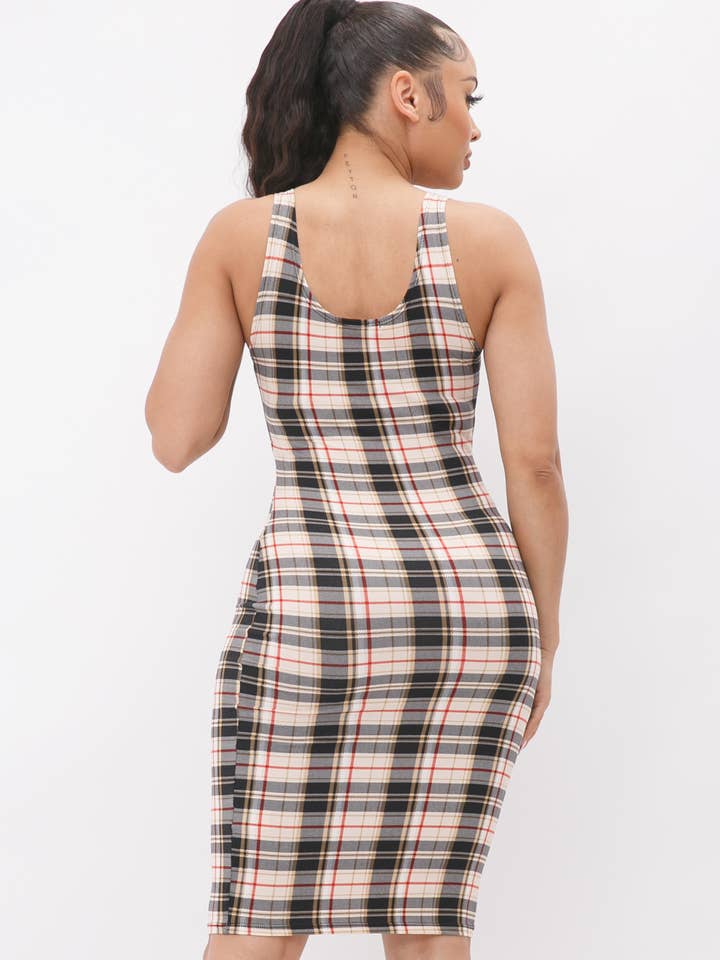 Tan Midikleid mit Karomuster für den Großhandel auf Faire3