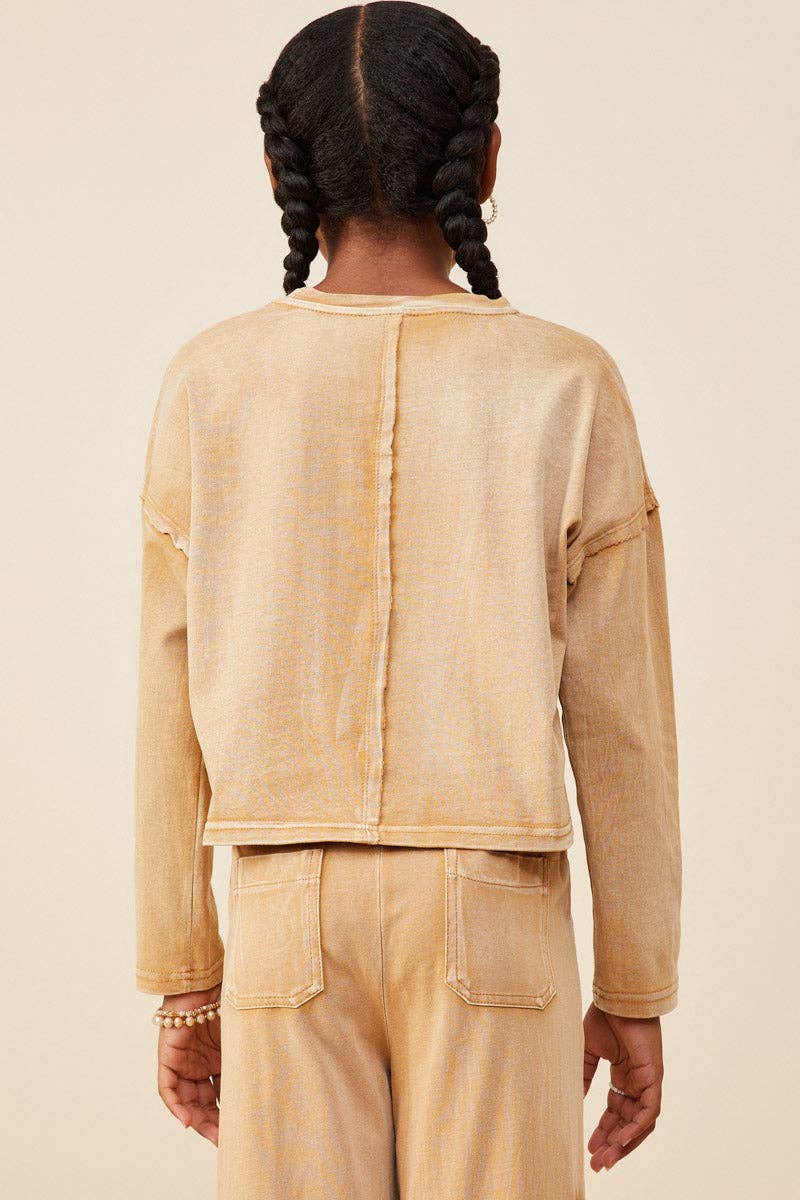 Hayden LA - Wholesale T-Shirt - Kids - Girls Washed Chest Pocket Long Sleeve Knit T Shirt4