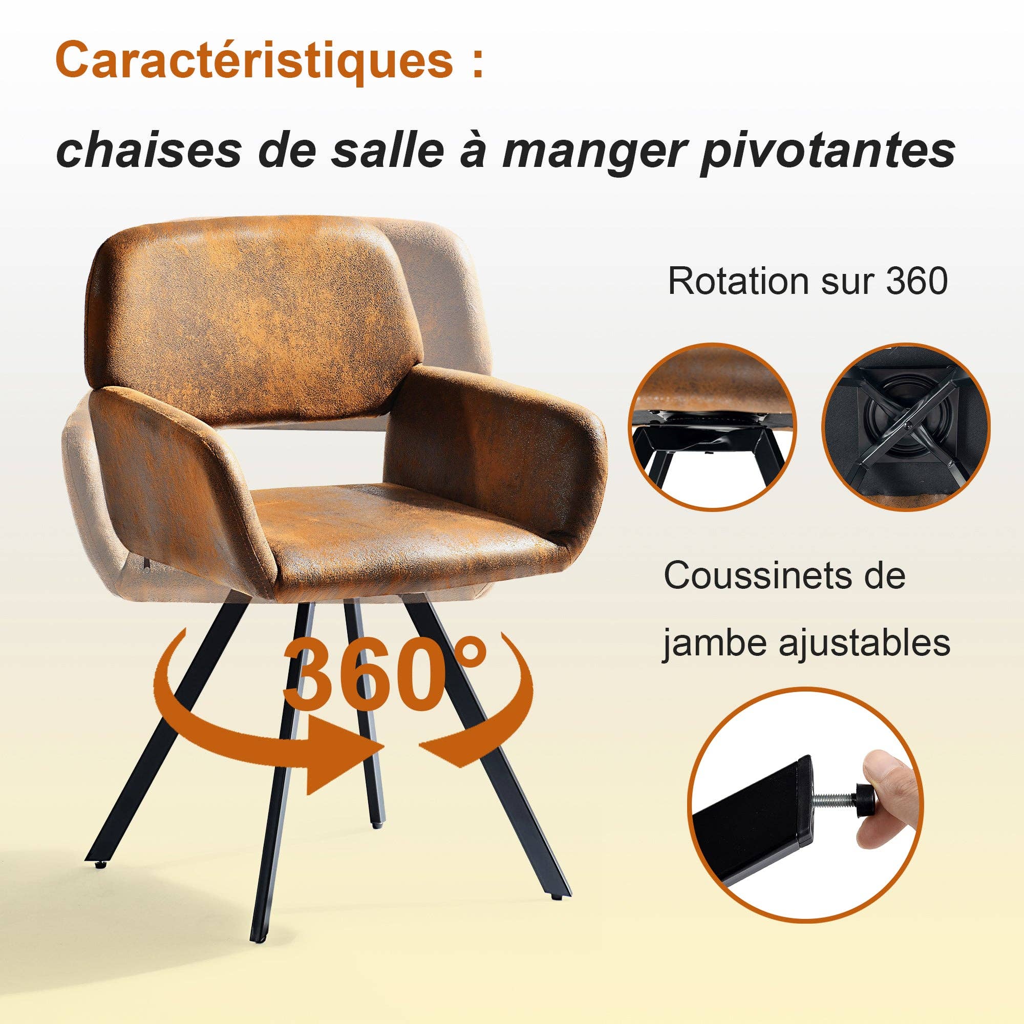 Urban Meuble - Wholesale Chair - Set of 2 vintage dining chairs swivel suede fabric brown CALIFORNIA KD SUEDE BROWN SWIVEL3