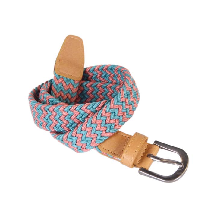 Kids Stretch Cord Braided Belt - Blue/ Brown (Ages 4-14Y) for wholesale by Peppercorn Kids
