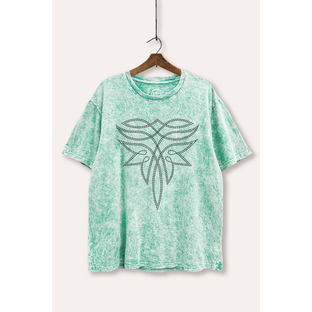 STARCHIS - Wholesale T-Shirt (Graphic) - Women's - WESTERN BOOT STITCH PATTERN GRAPHIC MINERAL WASH BOXY T-SHIR0