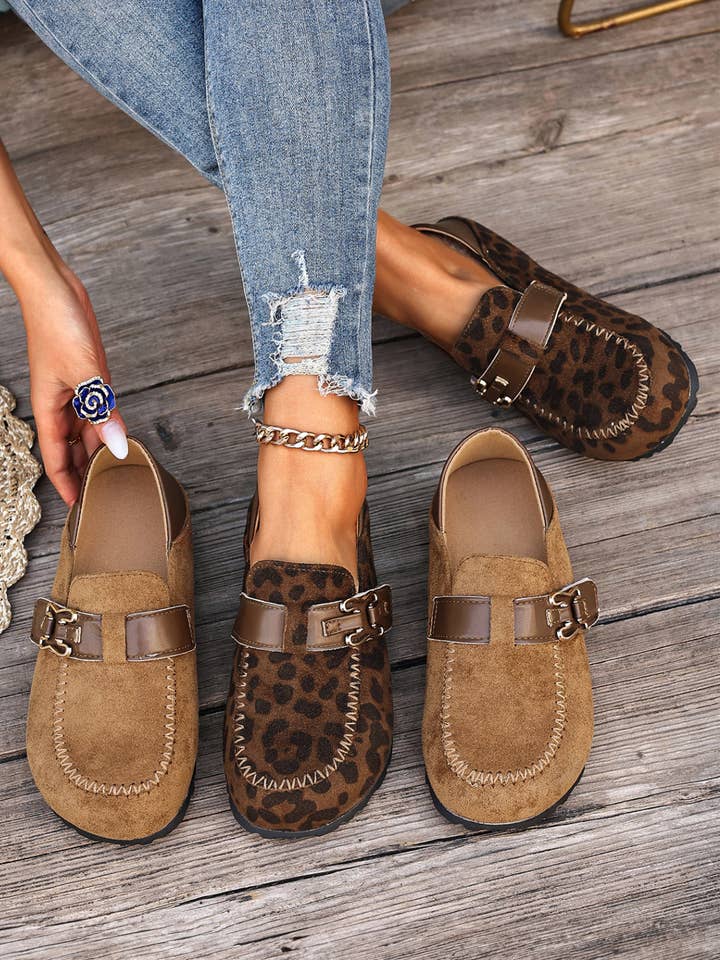 Faux Suede PU Leather Patchwork Retro Buckle Slip On Shoes for wholesale by 66DISCO