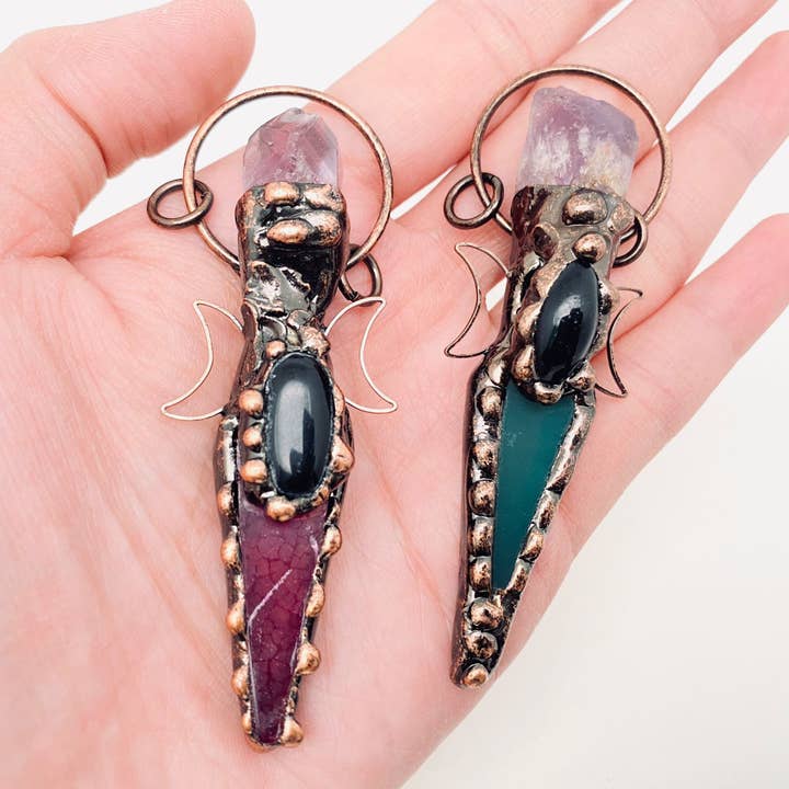 Mio Queena - Wholesale Spiritual Stone/Crystal - Vintage Amethyst Agate Scepter Pendant - CS