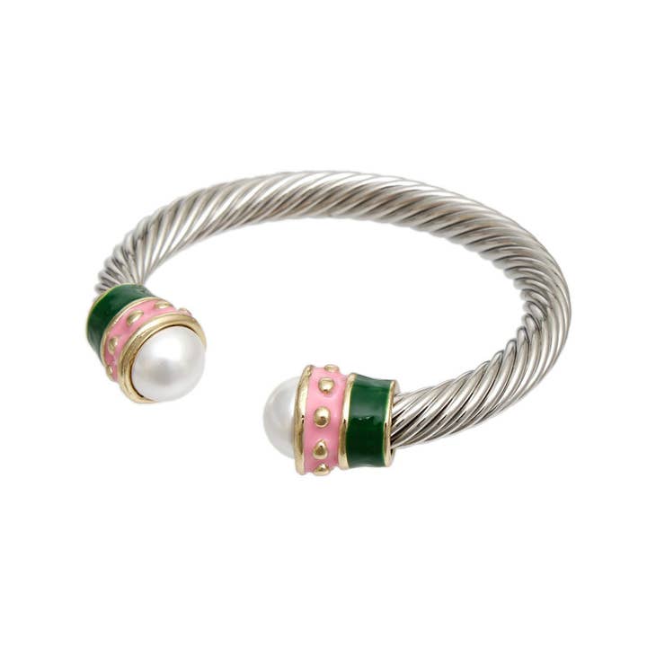 Pink og Grøn AKA Lyserød grøn tykt kabel klassisk sølv armbånd for engroshandel på Faire1