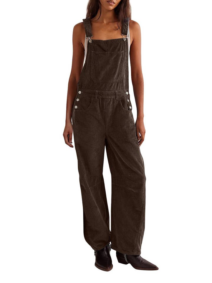 Rosa Clothing - Wholesale Overalls - Women's - Fall/Winter Corduroy Cargo Pants Loose Overalls1