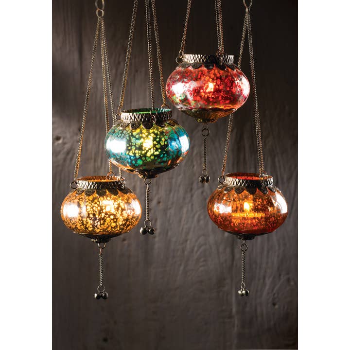 Namaste - Wholesale Lantern - Hanging Silver Crackle Glass Lantern