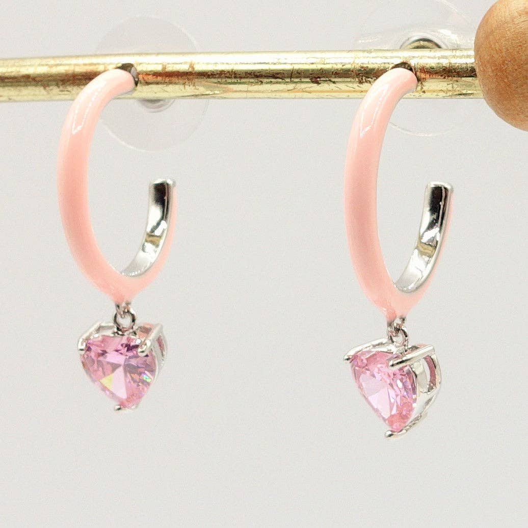 Daemon srls - Wholesale Hoop Earrings - CHERIE FLUO - HOOPS - PAIO orecchini a cerchio smaltati con cubic zirconia a forma di cuore2