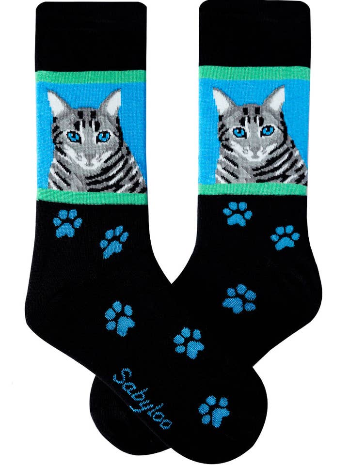 Silver Tabby Cat Socks for wholesale by Sabyloo