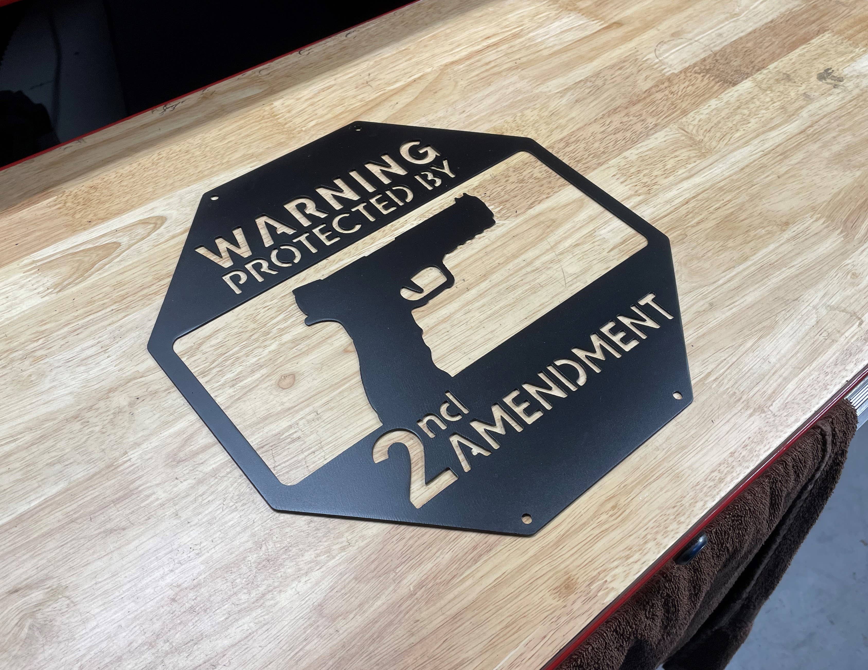 LoneTree Fab - Wholesale Sign - Metal Warning Sign, Protected by 2A Pistol Home Defense Sign5