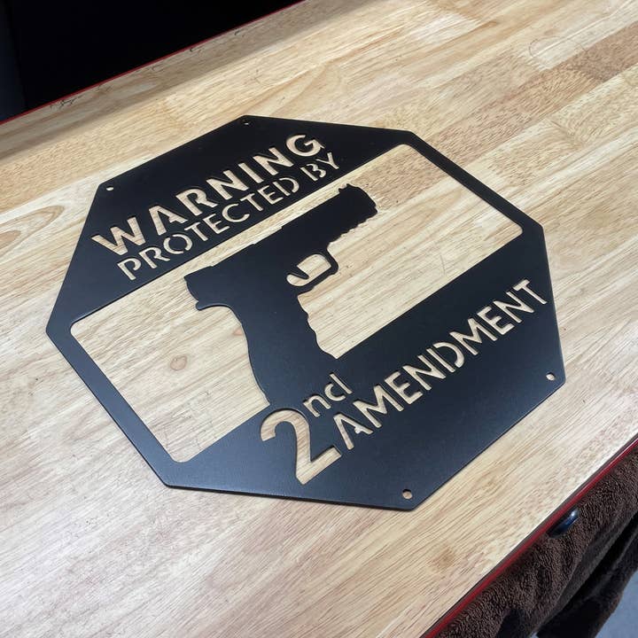 LoneTree Fab - Wholesale Sign - Metal Warning Sign, Protected by 2A Pistol Home Defense Sign5