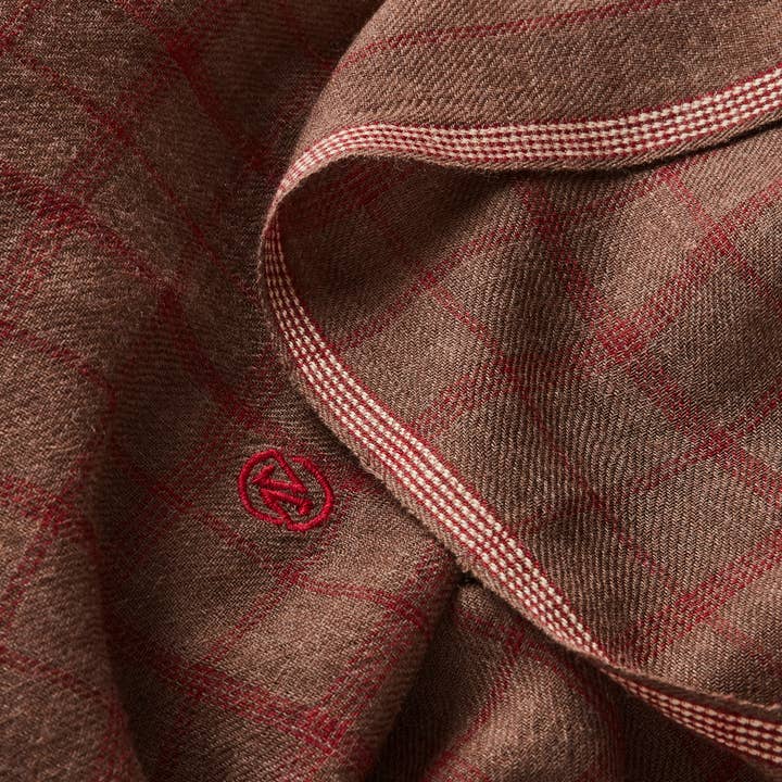 AV08 PARIS - Wholesale Scarf - Men's - ALTYN EMEL MEN'S SCARF — BROWN & RED CHECKS IN WOOL4