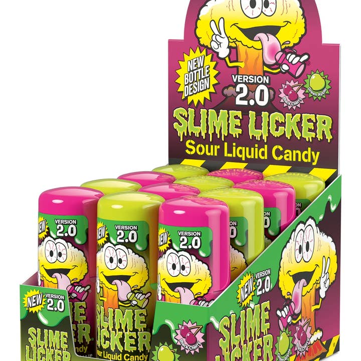 Slime licker 2.0 12 Ct Black Cherry Green Apple Tray for wholesale by Long Island Candy Factory