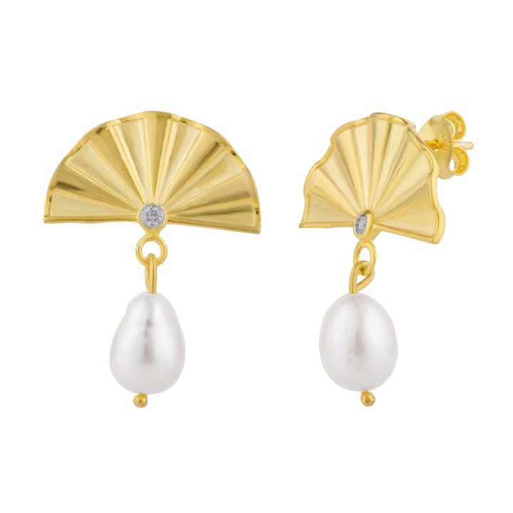 Fine Diamond Sterling Silver Pearl Drop Fan Earrings for wholesale by Spero London