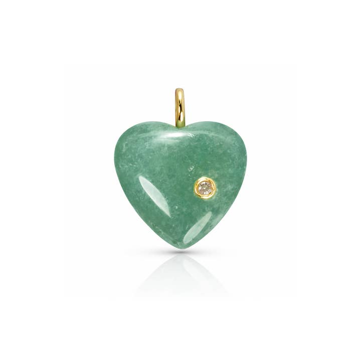 Gemstone Puffy Heart Charm - Green Aventurine for wholesale by Elizabeth Stone Jewelry