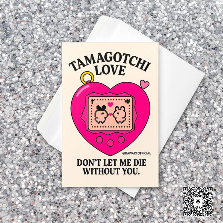 Tamagotchi Love Card – Retro 90s Valentine Greeting Card, Y2K Gamer Nostalgia Love Card, Cute Kawaii Pixel Pet Anniversary Gift for wholesale by Hot Mess Paper Co.