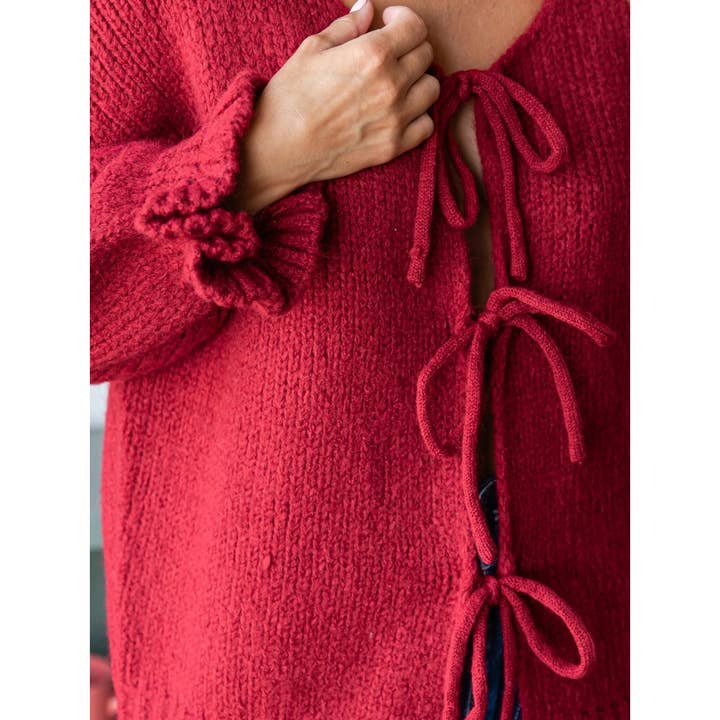 Veveret - Wholesale Cardigan - Women's - Knit Cardigan with Fornt Tie Ribbon 14