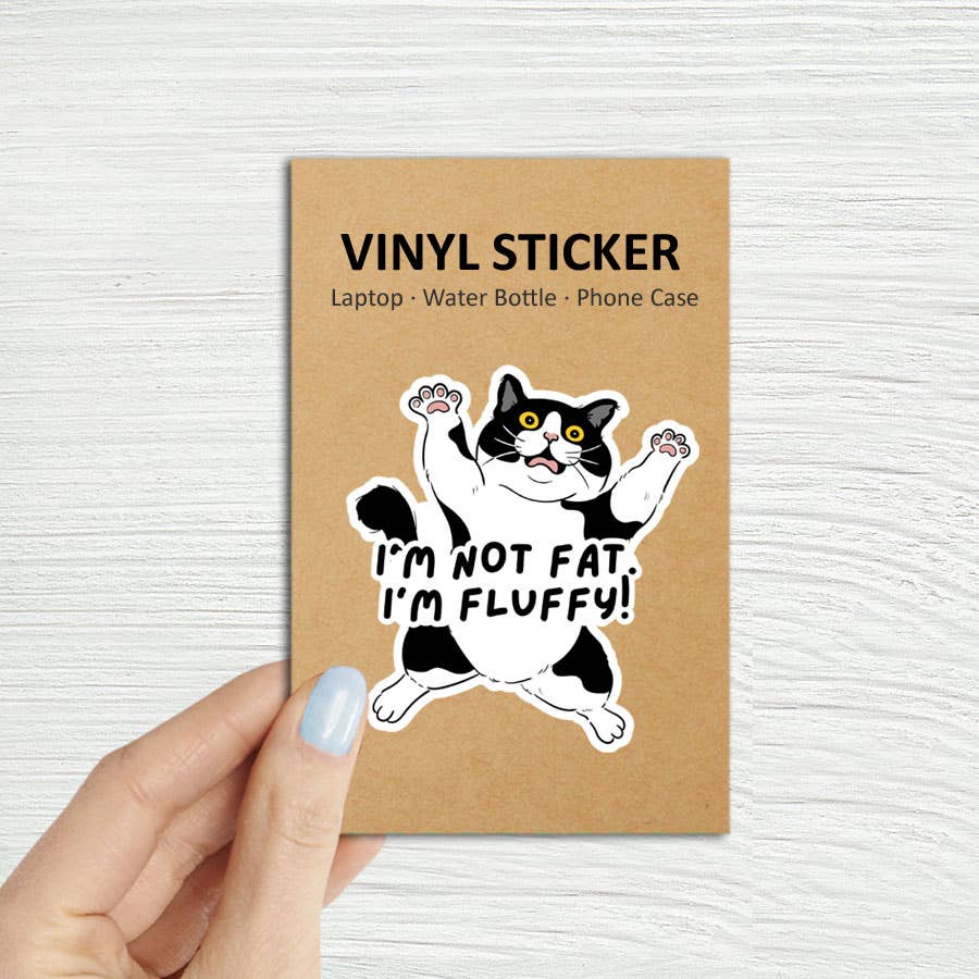 Coastal Creators of Connecticut - Wholesale Sticker - I'm Not Fat. I'm Fluffy Cat Laptop Water Bottle Sticker0