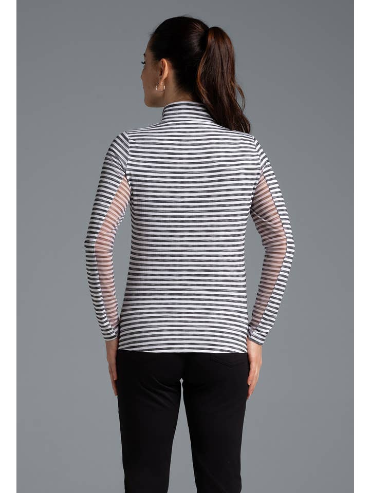 IBKÜL - Wholesale Athletic Top - Women's - Landon Stripe II Print Long Sleeve Mock Neck Top – 10164