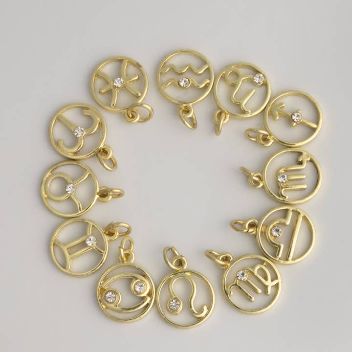 Jewelry Made by Me - Wholesale Individual Charm/Pendant - Gold Zodiac Symbols Charms Astrological Sign Pendants Set of 12 Astrology Charms
