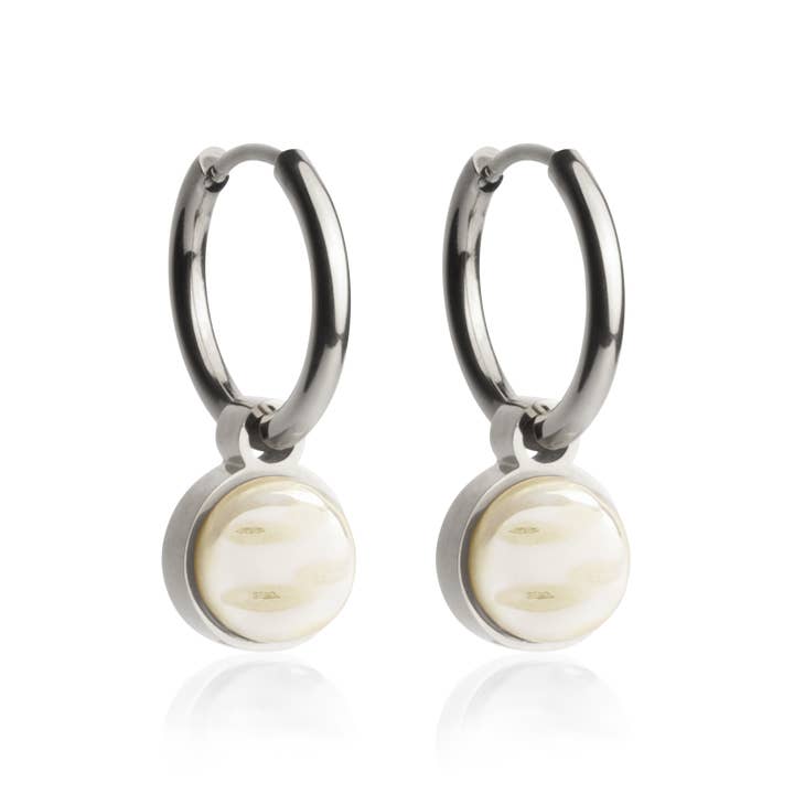 Pendientes tipo argolla Mix & Match con colgante • plata y perla blanca • 16 mm para venta al por mayor de ALEXASCHA