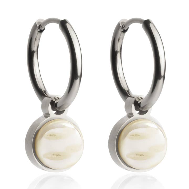 Créoles Mix & Match avec pendentif• argenté/blanc perlé • 16 mm pour la vente par ALEXASCHA