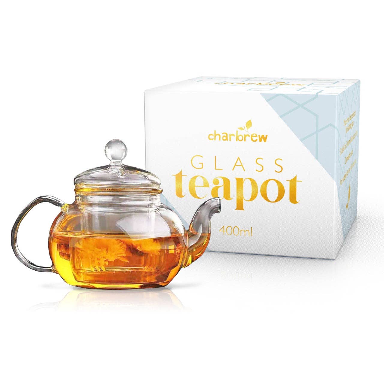 Charbrew Tea & Coffee - Vente Théière - Théière en verre et filtre à thé pour thé en vrac 400 ml0