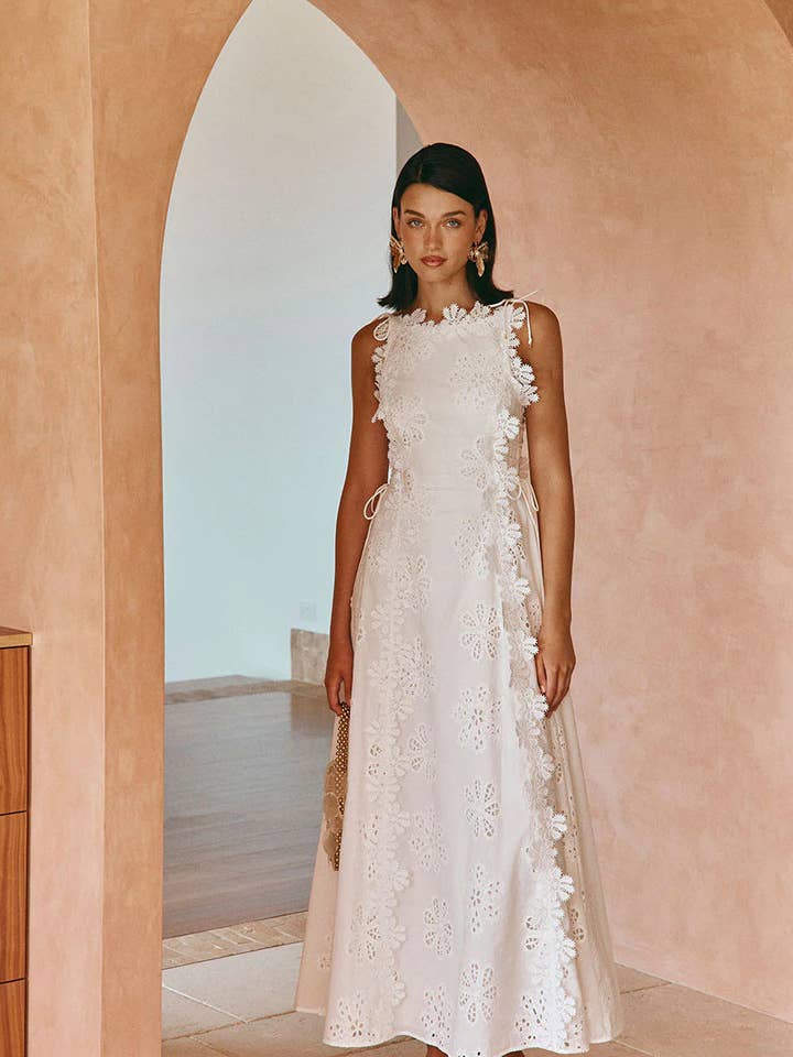 White Lace Trim Strap Maxi Dress for wholesale on Faire3