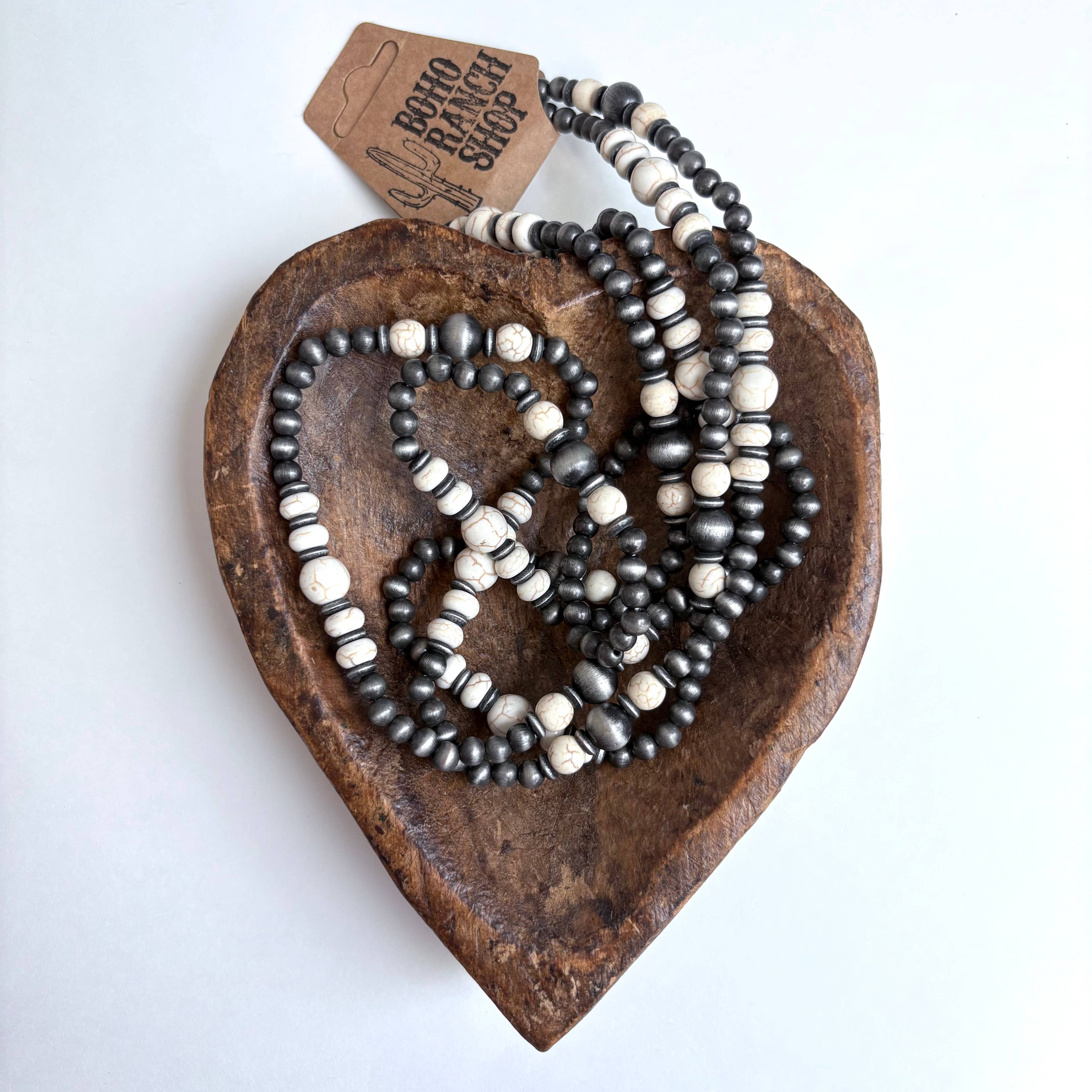 Boho Ranch Shop - Venta al por mayor Collares de cuentas/perlas - Collar largo de 60″ estilo navajo occidental con perlas y cuentas de piedra.4