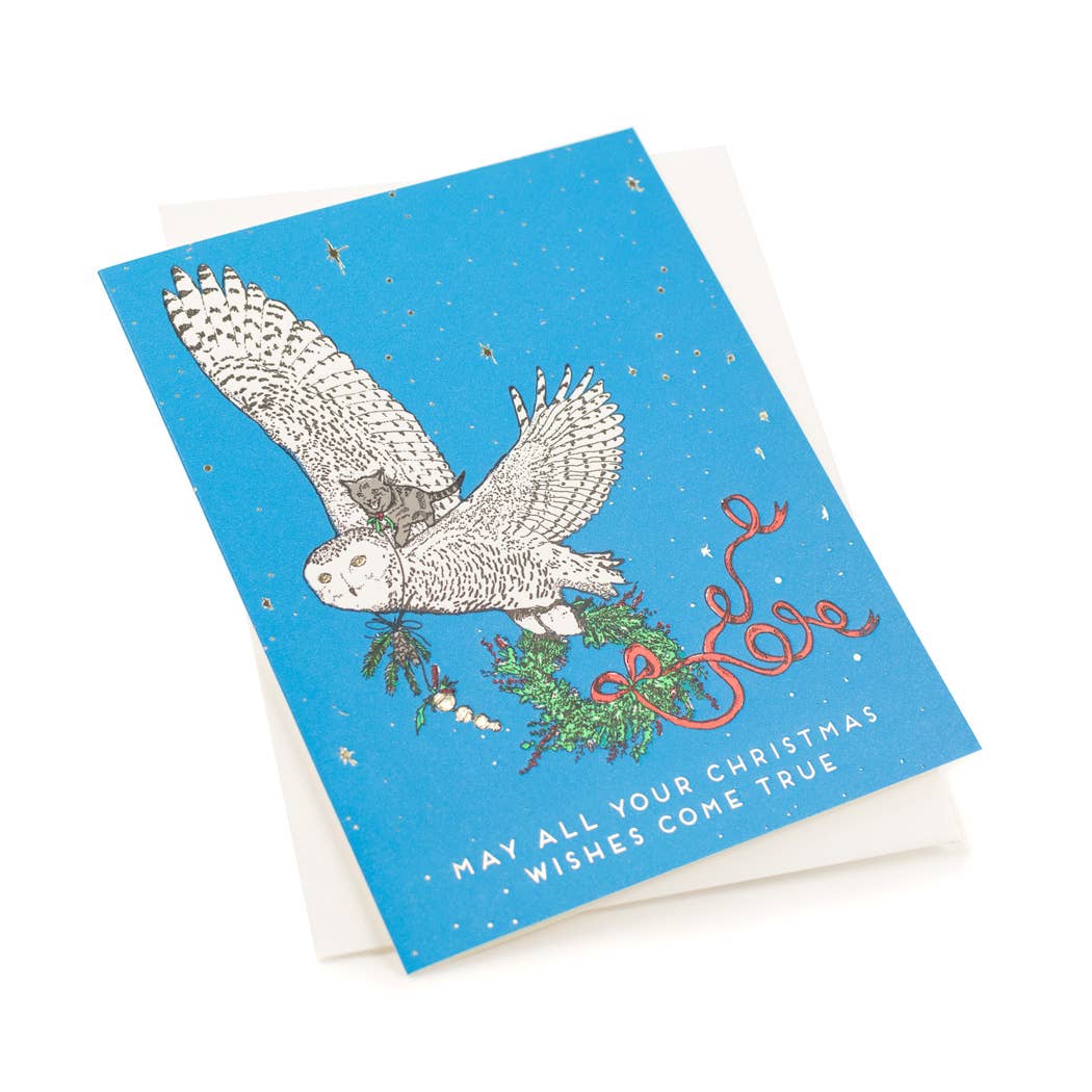 Porchlight Press Letterpress - Wholesale Christmas Card - Holiday Owl and Kitty Card1