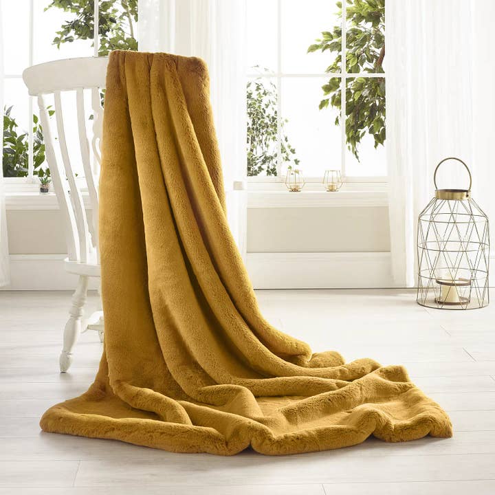 Soft Mustard Faux Fur Throw 240 for wholesale by Katrina Hampton
